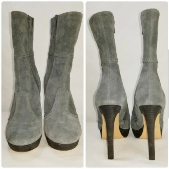 BCBGMaxAzria Aubrey Grey Leather Heeled Boots 7 - Picture 2 of 7